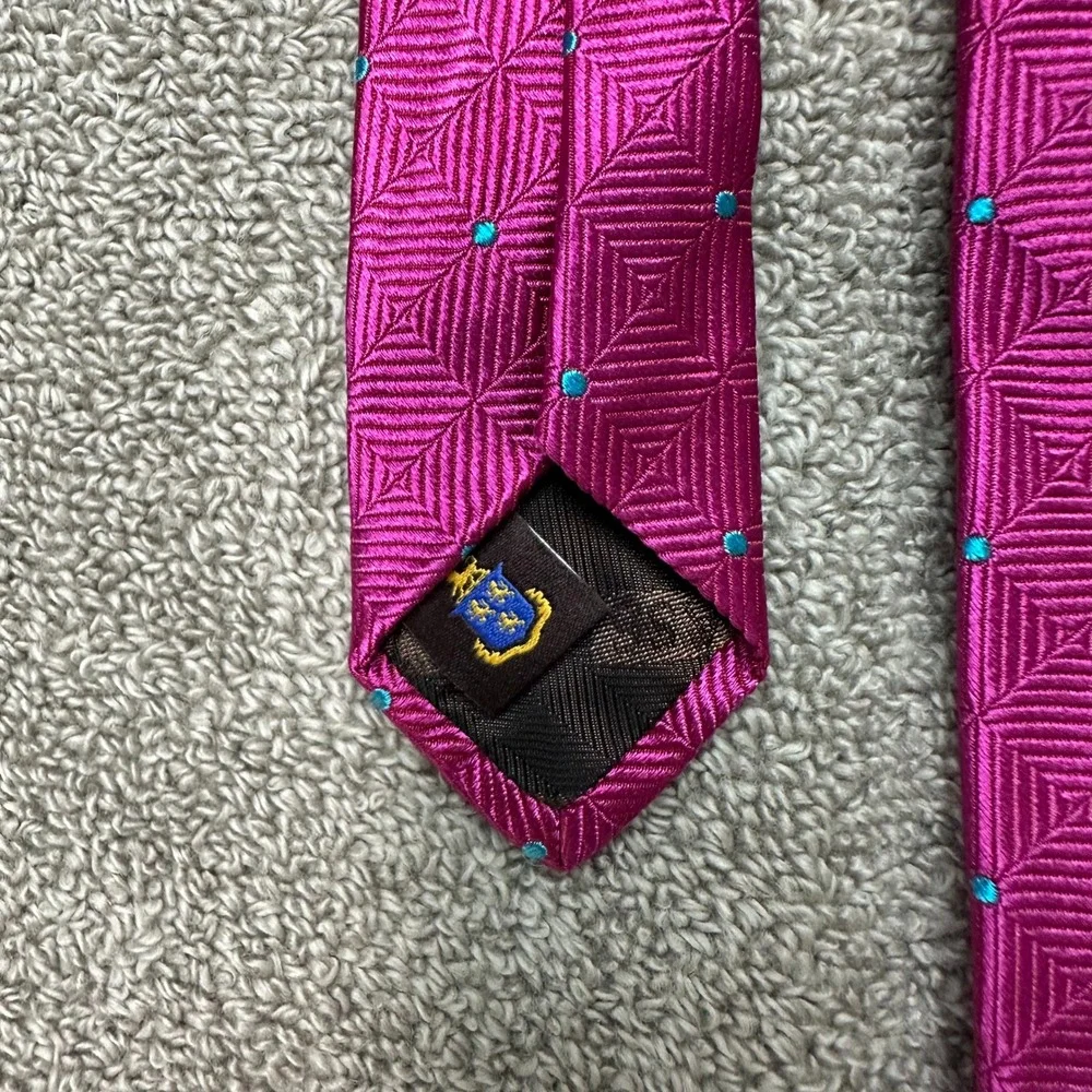 Robert Talbott Best of Class Silk Tie Magenta Pink Geometric Turquoise Dot USA